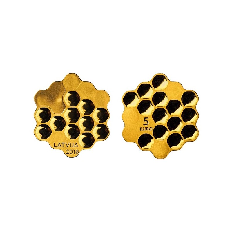 Pièce de 5 euros Lettonie 2018, BE, Nid d'abeille