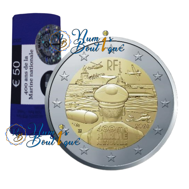 Rouleau de 25 pièces de 2 euros France 2026, UNC, Les 400 ans de la Marine Nationale