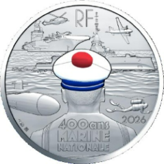 Pièce de 10 euros France 2026,Argent UNC, Les 400 ans de la Marine Nationale