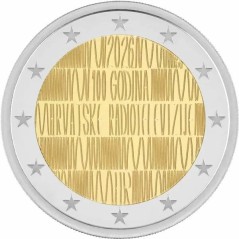 Pièce de 2 euros Croatie 2026, UNC, les 100 ans de la TV et de la Radio Croate