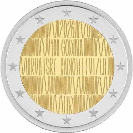 Pièce de 2 euros Croatie 2026, UNC, les 100 ans de la TV et de la Radio Croate