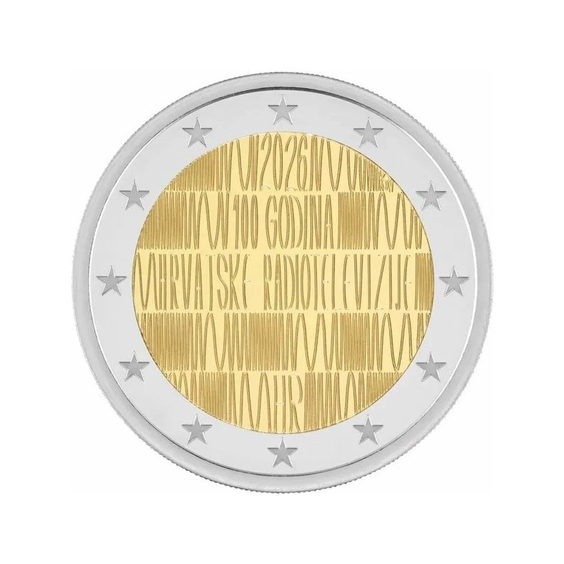 Pièce de 2 euros Croatie 2026, BU, les 100 ans de la TV et de la Radio Croate Pièce de 2 euros Croatie 2026, BU, les 100 ans de la TV et de la Radio Croate