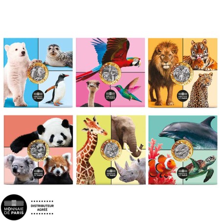 Lot des 6 pièce de 5 euros France 2026, UNC, les animaux du monde