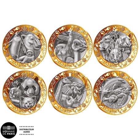 Lot des 6 pièce de 5 euros France 2026, UNC, les animaux du monde