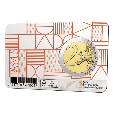 Pièce de 2 Euros Pays-Bas 2022, Coincard UNC, 35ème anniversaire du programme Erasmus