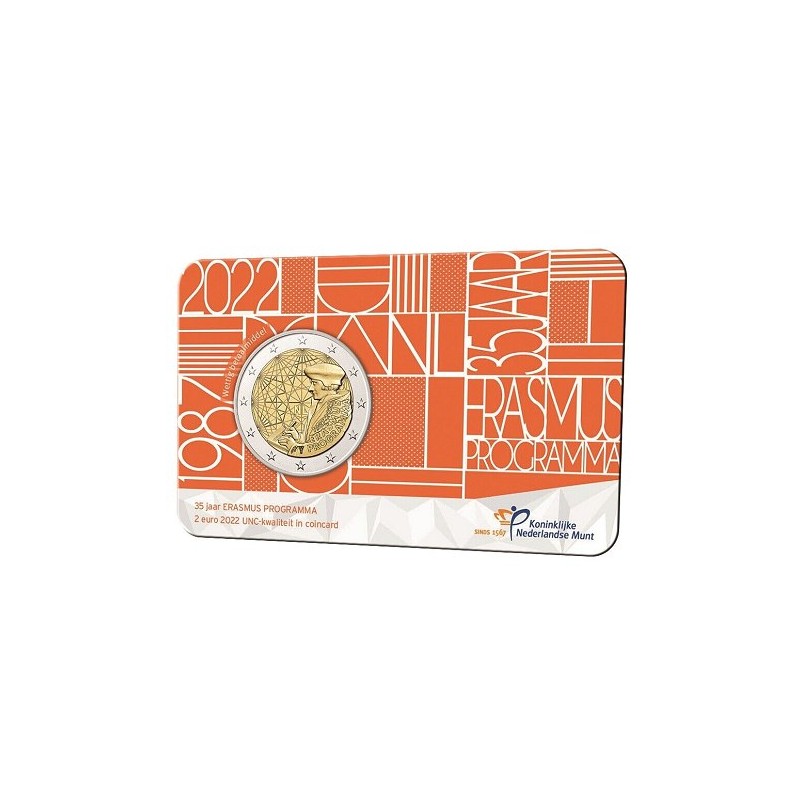 Pièce de 2 Euros Pays-Bas 2022, Coincard UNC, 35ème anniversaire du programme Erasmus Pièce de 2 Euros Pays-Bas 2022, Coincard UNC, 35ème anniversaire du programme Erasmus