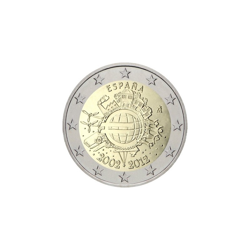 2 Euros Espagne 2012, UNC, 10ᵉ anniversaire de l’€uro