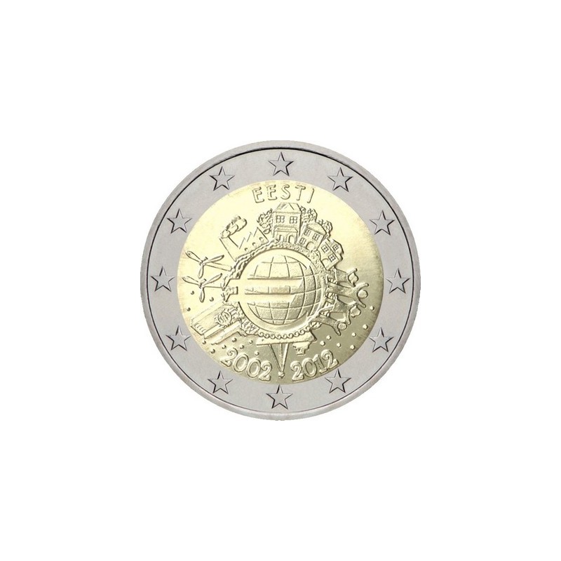 2 Euros Estonie 2012, UNC, 10ᵉ anniversaire de l’€uro