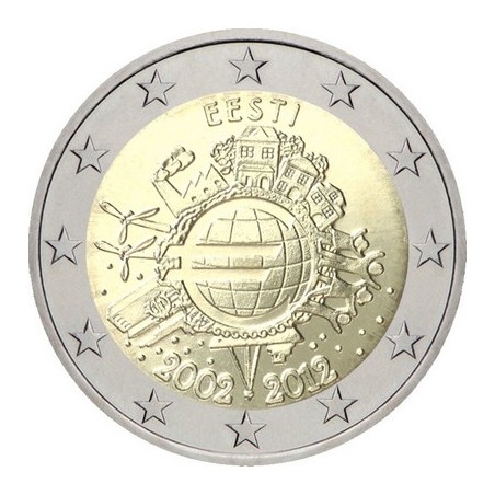 2 Euros Estonie 2012, UNC, 10ᵉ anniversaire de l’€uro