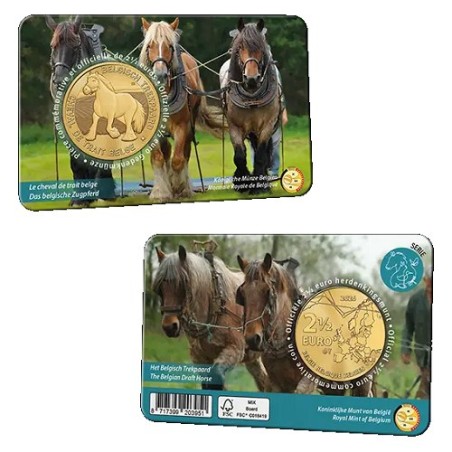 Duo de Coincards 2.5 euros Belgique 2026, BU,  Le cheval de Trait version Française et Flamande