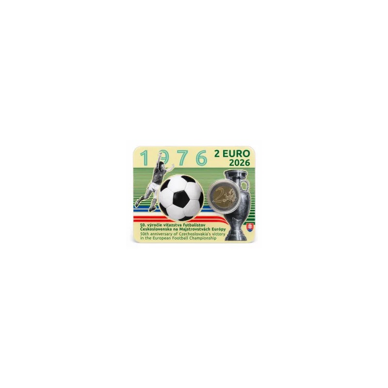 Pièce de 2 Euros Slovaquie 2025, BU, 50e anniversaire de la victoire de l'équipe de football au Championnat d'Europe Pièce de 2 Euros Slovaquie 2025, BU, 50e anniversaire de la victoire de l'équipe de football au Championnat d'Europe