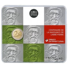 Pièce de 2 Euros France 2012, BU, 100ᵉ anniversaire de la naissance de « l’Abbé Pierre, Protecteur des pauvres »
