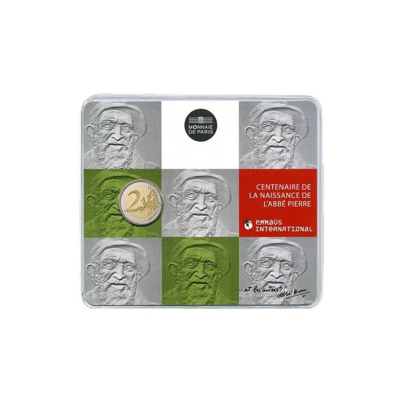 Pièce de 2 Euros France 2012, BU, 100ᵉ anniversaire de la naissance de « l’Abbé Pierre, Protecteur des pauvres » Pièce de 2 Euros France 2012, BU, 100ᵉ anniversaire de la naissance de « l’Abbé Pierre, Protecteur des pauvres »