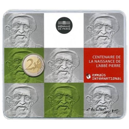 Pièce de 2 Euros France 2012, BU, 100ᵉ anniversaire de la naissance de « l’Abbé Pierre, Protecteur des pauvres »