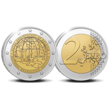 Pièce de 2 euros Belgique 2026, BEPI, 50 ans l'IGN et 200 ans observatoire royal de Belgique