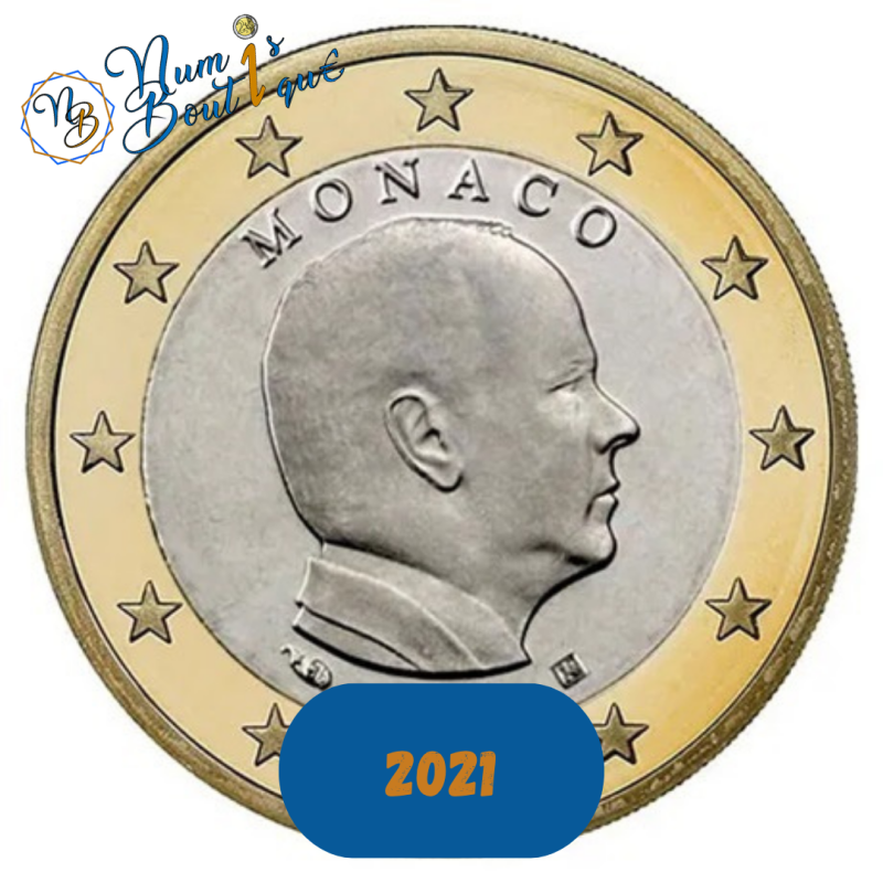 Pièce de 1 Euro Monaco 2021, UNC, Face nationale Prince Albert II