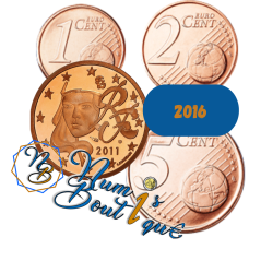 Série 3 pièces France 2016, UNC, Face nationale 1, 2 et 5 cts