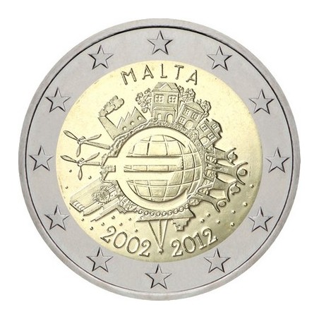 2 Euros Malte 2012, UNC, 10ᵉ anniversaire de l’€uro