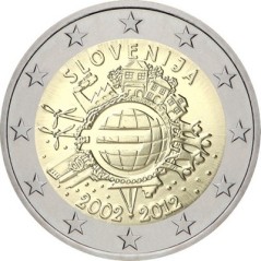 2 Euros Slovénie 2012, UNC, 10ᵉ anniversaire de l’€uro