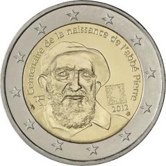 2 Euros France 2012, UNC, 100ᵉ anniversaire de la naissance de « l’Abbé Pierre, Protecteur des pauvres »