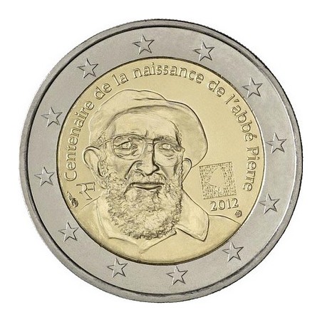 2 Euros France 2012, UNC, 100ᵉ anniversaire de la naissance de « l’Abbé Pierre, Protecteur des pauvres »