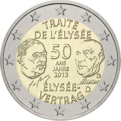 Lot de 2 Euros Allemagne 2013, UNC, 50ᵉ anniversaire du traité de l’Élysée