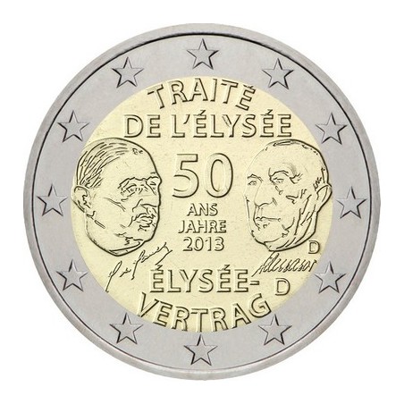 Lot de 2 Euros Allemagne 2013, UNC, 50ᵉ anniversaire du traité de l’Élysée