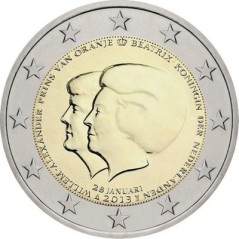 2 Euros Pays-Bas 2013, UNC, Abdication de la Reine Beatrix et l’accession au trône de son fils, Willem-Alexander