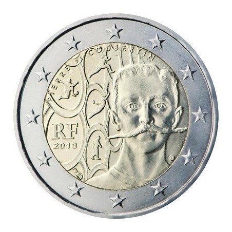 2 Euros France 2013, UNC, 150e anniversaire de la naissance de Pierre de Coubertin