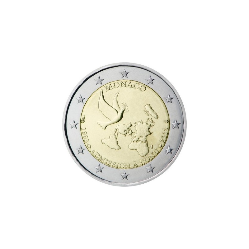 Pièce de 2 Euros Monaco 2013, UNC, 20e anniversaire de l’adhésion de la Principauté à l’ONU