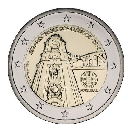 2 Euros Portugal 2013, UNC, 250ᵉ anniversaire de la construction de la tour de Clercs « Torre dos Clérigos »