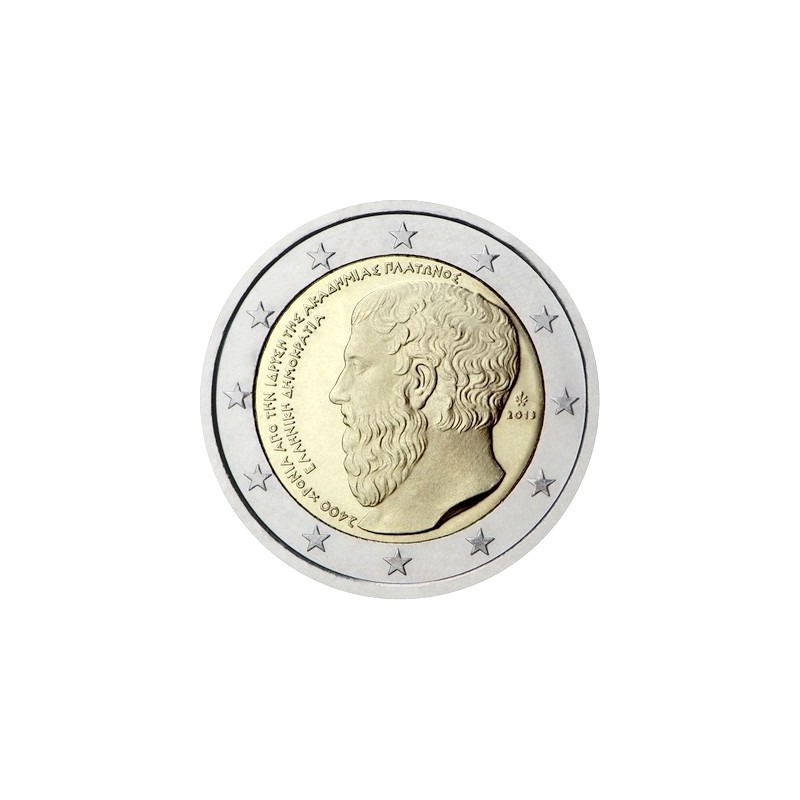Pièce de 2 Euros Grèce 2013, UNC, 2400ᵉ anniversaire de la fondation de l’Académie de Platon Pièce de 2 Euros Grèce 2013, UNC, 2400ᵉ anniversaire de la fondation de l’Académie de Platon