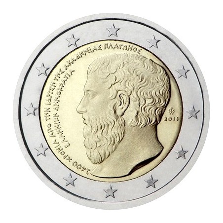 Pièce de 2 Euros Grèce 2013, UNC, 2400ᵉ anniversaire de la fondation de l’Académie de Platon