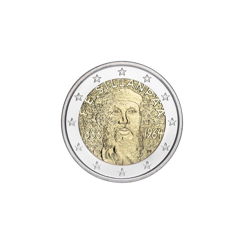 2 Euros Finlande 2013, UNC, 125ᵉ anniversaire de la naissance de l’écrivain Frans Eemil Sillanpää, lauréat du prix Nobel