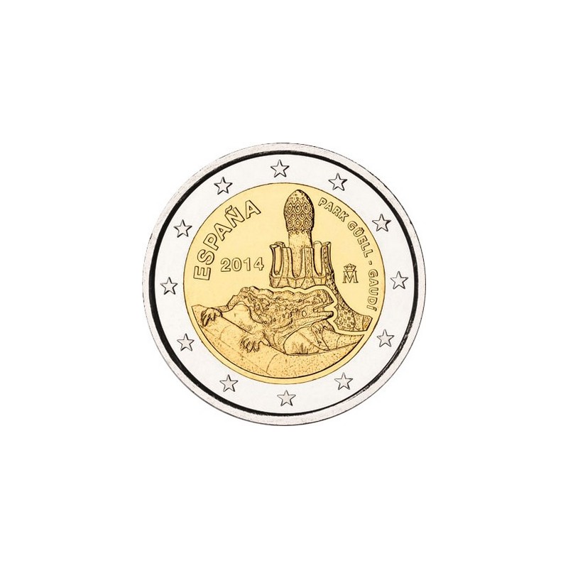 2 Euros Espagne 2014, UNC, Œuvre d’Antoni Gaudí, inscrite au patrimoine mondial de l’UNESCO depuis 1984