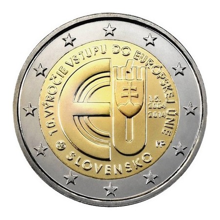 2 Euros Slovaquie 2014, UNC, 10e anniversaire de l’entrée de la Slovaquie dans l’Union Européenne