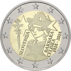 2 Euros Slovénie 2014, UNC, 600e anniversaire du couronnement de l’Impératrice du Saint-Empire romain germanique Barbe de Cilley