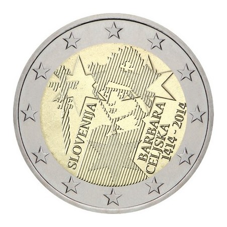 2 Euros Slovénie 2014, UNC, 600e anniversaire du couronnement de l’Impératrice du Saint-Empire romain germanique Barbe de Cilley